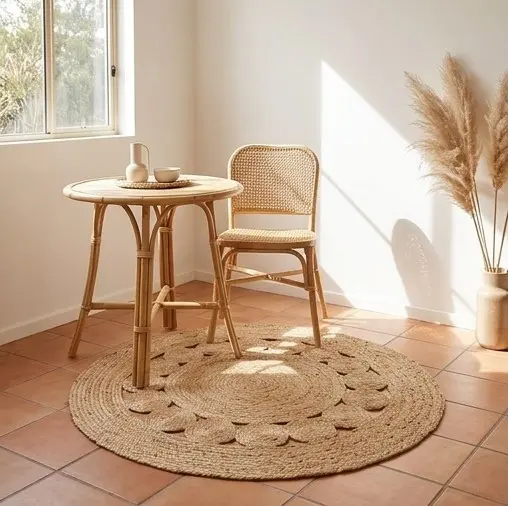Alfombra redonda de yute suave con círculos en el interior 120cm - Imagen 2
