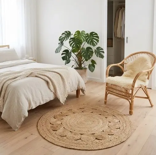 Alfombra redonda de yute suave con círculos en el interior 120cm - Imagen 3