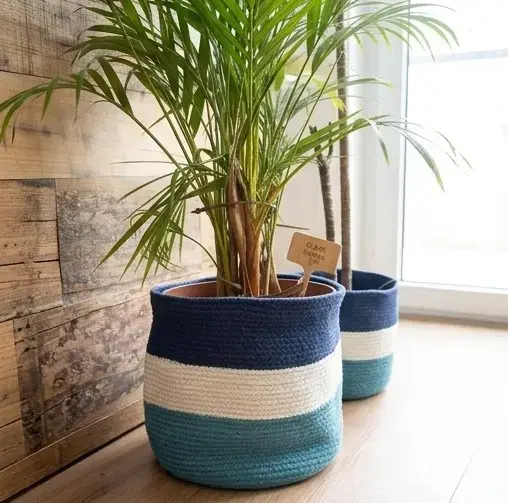 Set de 3 Cestas de Yute y Algodón en Color Azul y Blanco - Imagen 2