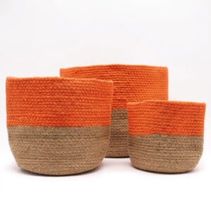 Set de 3 Cestas de Algodón y Yute - Naranja