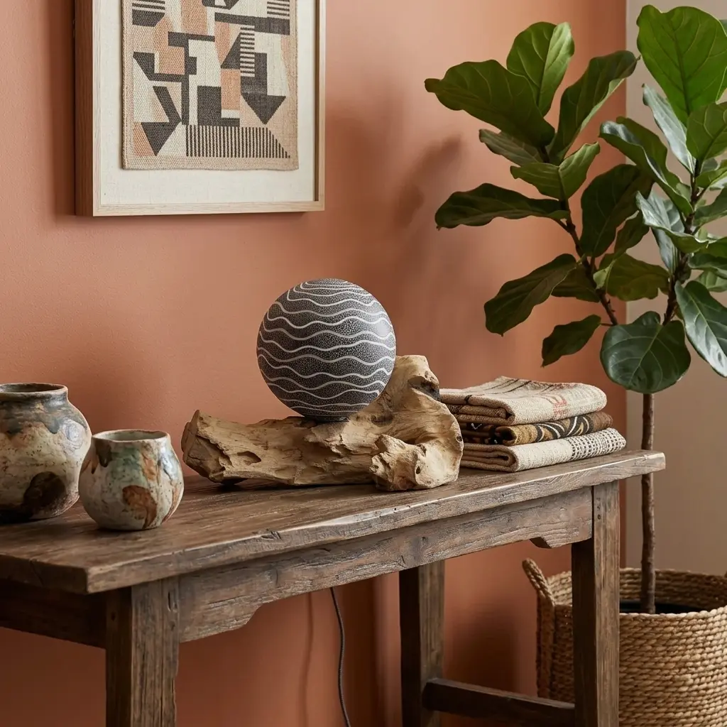 Lámpara de Mesa con Pantalla Esférica sobre Base de Madera Natural - Rayas - Imagen 3