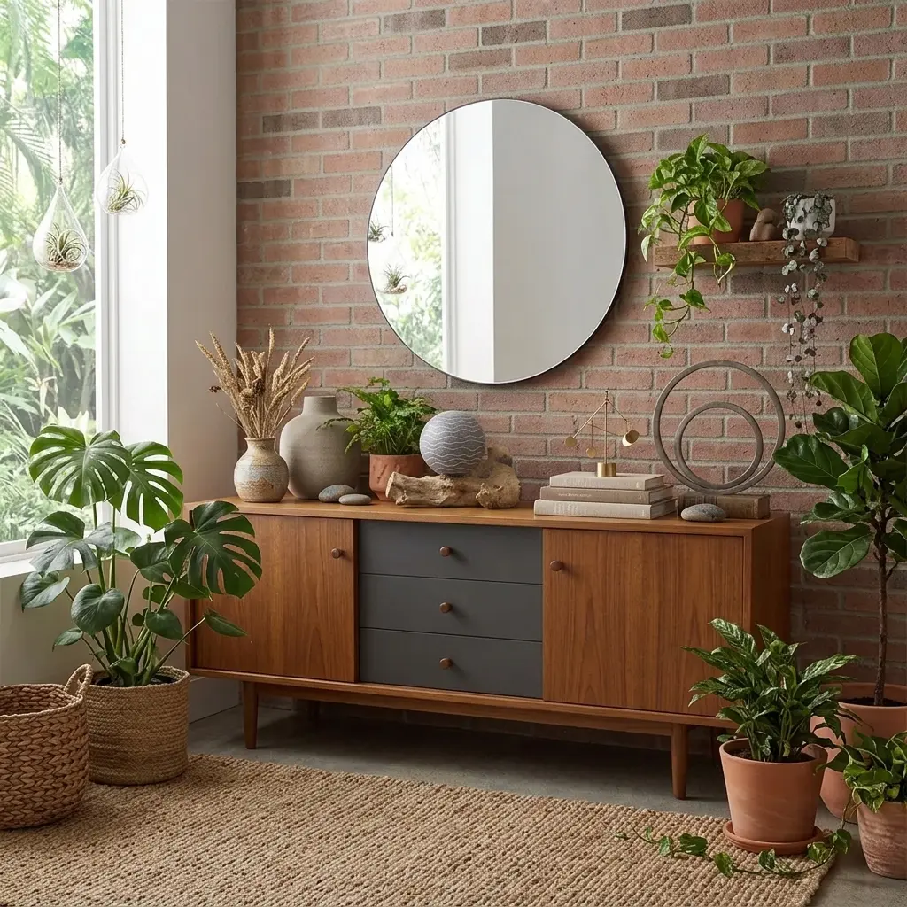 Lámpara de Mesa con Pantalla Esférica sobre Base de Madera Natural - Rayas - Imagen 2