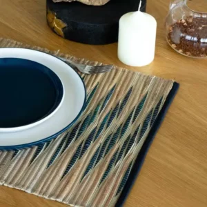 Mantel individual de jacinto de agua con hilos azules 47 x 35 cm – Hecho a mano en Indonesia