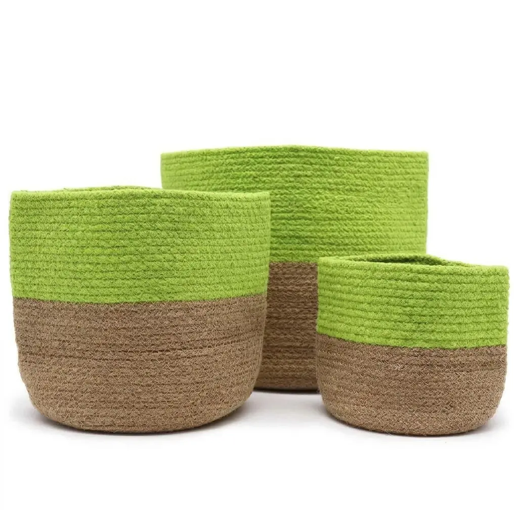 Set de 3 Cestas de Yute y Algodón en Color Pistacho y Natural - Imagen 4